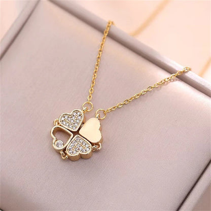 Fashion Retro Lucky Four Leaf Clover Women Necklace Gothic Love Heart Pendant Choke Chain Necklace Stainless Steel Jewelry Gift