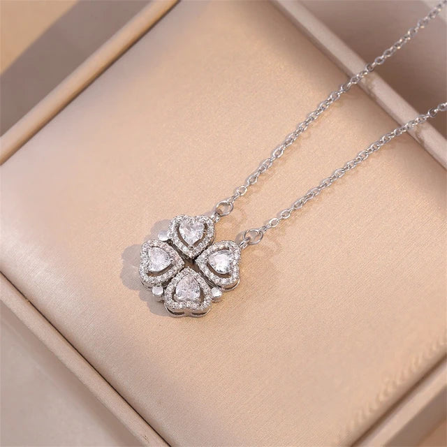 Fashion Retro Lucky Four Leaf Clover Women Necklace Gothic Love Heart Pendant Choke Chain Necklace Stainless Steel Jewelry Gift