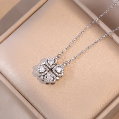 Fashion Retro Lucky Four Leaf Clover Women Necklace Gothic Love Heart Pendant Choke Chain Necklace Stainless Steel Jewelry Gift