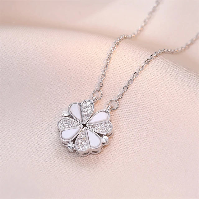 Fashion Retro Lucky Four Leaf Clover Women Necklace Gothic Love Heart Pendant Choke Chain Necklace Stainless Steel Jewelry Gift