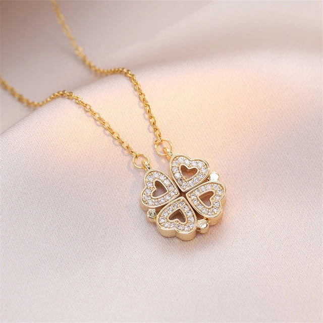 Fashion Retro Lucky Four Leaf Clover Women Necklace Gothic Love Heart Pendant Choke Chain Necklace Stainless Steel Jewelry Gift