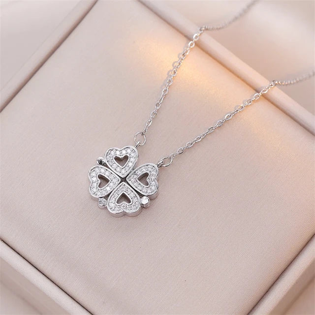 Fashion Retro Lucky Four Leaf Clover Women Necklace Gothic Love Heart Pendant Choke Chain Necklace Stainless Steel Jewelry Gift