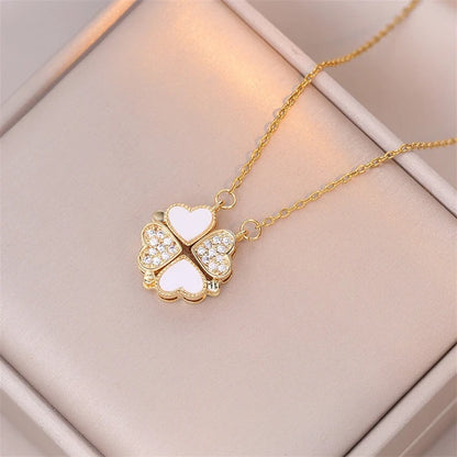 Fashion Retro Lucky Four Leaf Clover Women Necklace Gothic Love Heart Pendant Choke Chain Necklace Stainless Steel Jewelry Gift