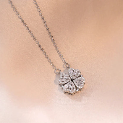 Fashion Retro Lucky Four Leaf Clover Women Necklace Gothic Love Heart Pendant Choke Chain Necklace Stainless Steel Jewelry Gift