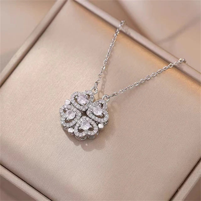 Fashion Retro Lucky Four Leaf Clover Women Necklace Gothic Love Heart Pendant Choke Chain Necklace Stainless Steel Jewelry Gift