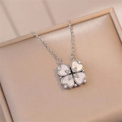 Fashion Retro Lucky Four Leaf Clover Women Necklace Gothic Love Heart Pendant Choke Chain Necklace Stainless Steel Jewelry Gift