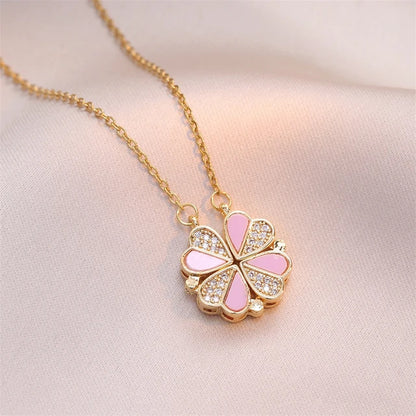 Fashion Retro Lucky Four Leaf Clover Women Necklace Gothic Love Heart Pendant Choke Chain Necklace Stainless Steel Jewelry Gift