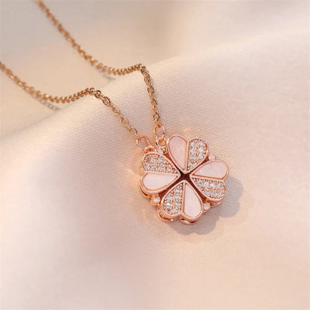 Fashion Retro Lucky Four Leaf Clover Women Necklace Gothic Love Heart Pendant Choke Chain Necklace Stainless Steel Jewelry Gift