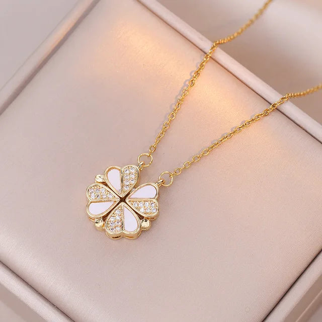 Fashion Retro Lucky Four Leaf Clover Women Necklace Gothic Love Heart Pendant Choke Chain Necklace Stainless Steel Jewelry Gift