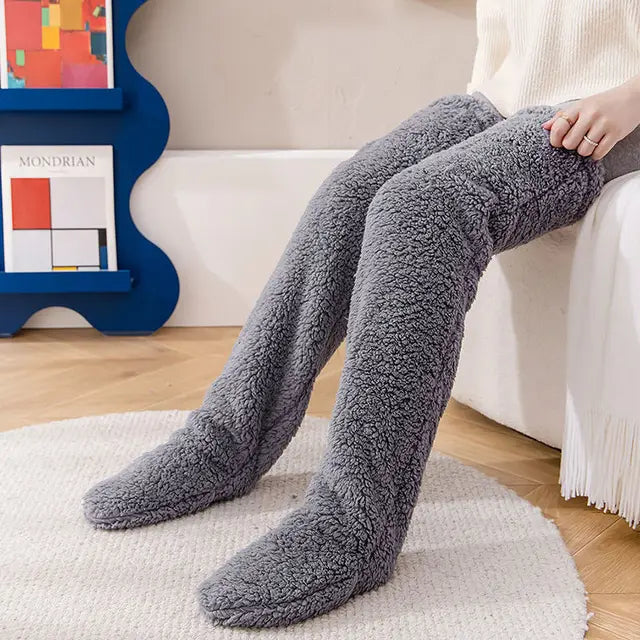 Winter Thigh High Socks Women over Knee Long Socks Double-Sided Fleece Stockings Socks Solid Color Plush Leg Warmers Home Office