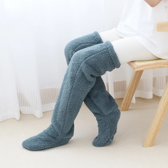 Winter Thigh High Socks Women over Knee Long Socks Double-Sided Fleece Stockings Socks Solid Color Plush Leg Warmers Home Office